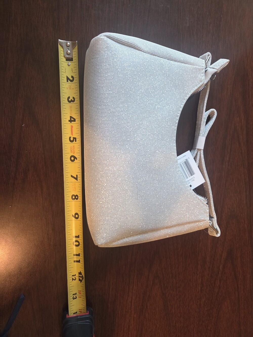 White & Silver Glitter Evening Bag With Shoulder Strap NWOT